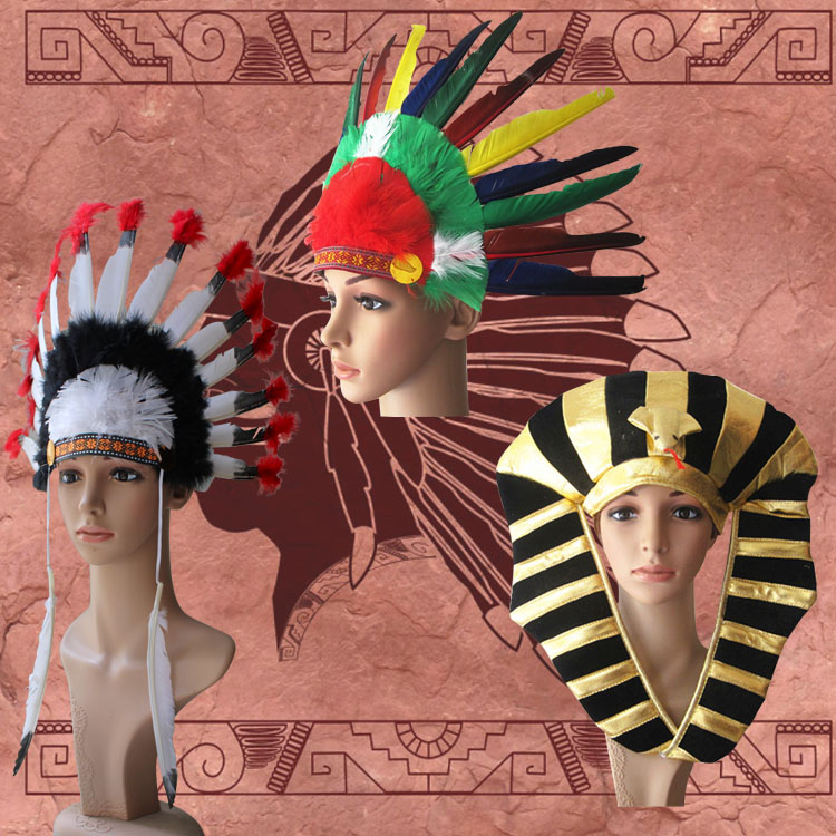 cosplay舞会帽子野人酋长彩色印第安头饰埃及法老帽蛇头法老帽子