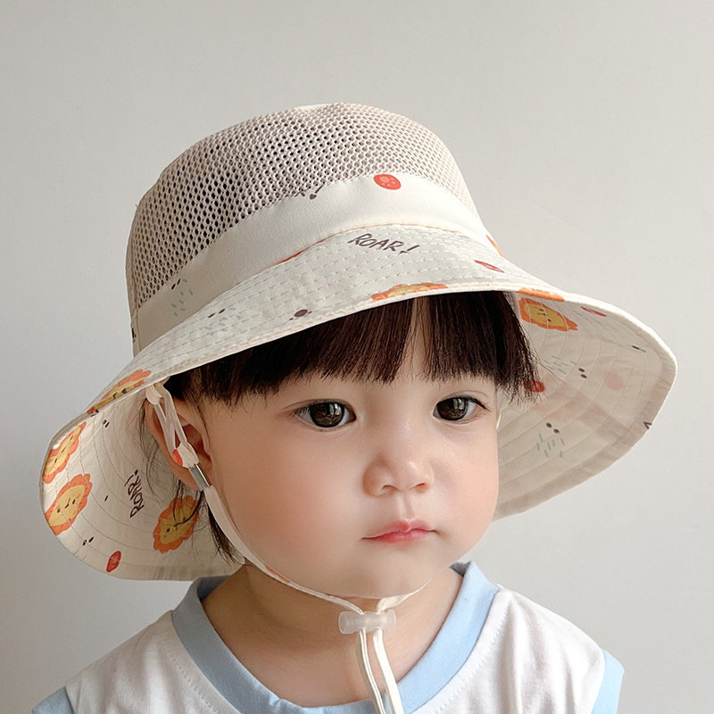 婴儿遮阳帽子夏季薄款男宝宝防晒帽女童渔夫帽透气网格儿童太阳帽