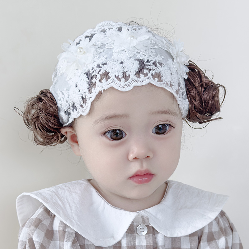 婴儿护卤门假发发带公主女宝宝帽子夏季薄款甜美洋气蕾丝女童发饰