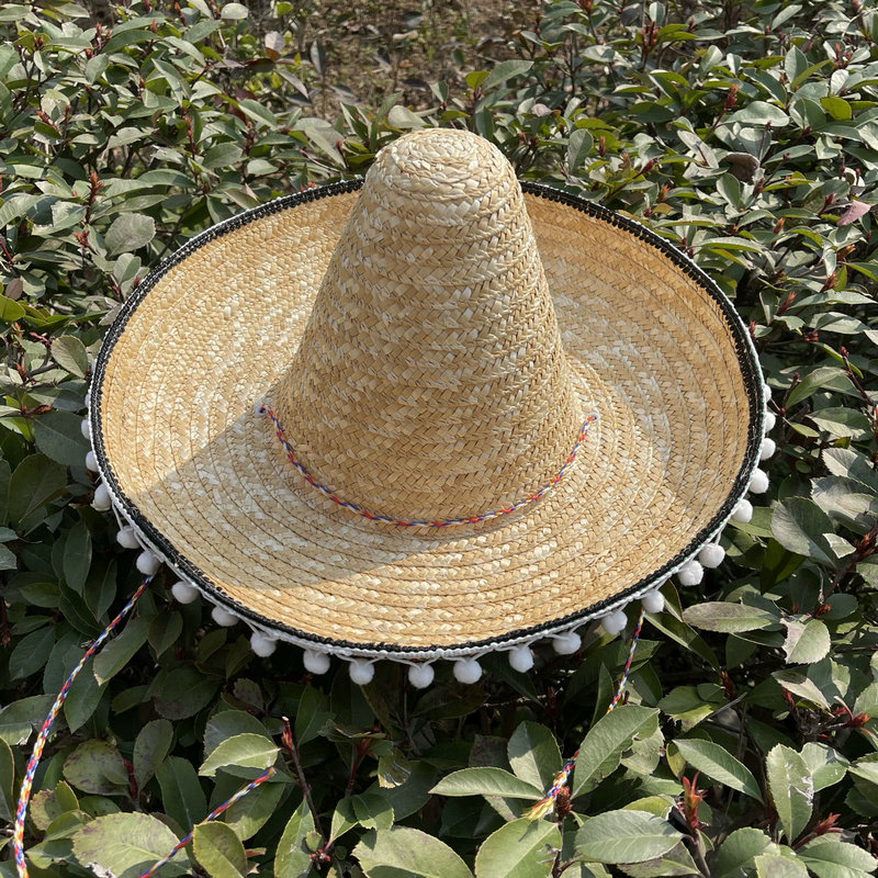 万圣节亲子墨西哥帽子绒球儿童表演舞会服装道具彩色草帽狂欢派对