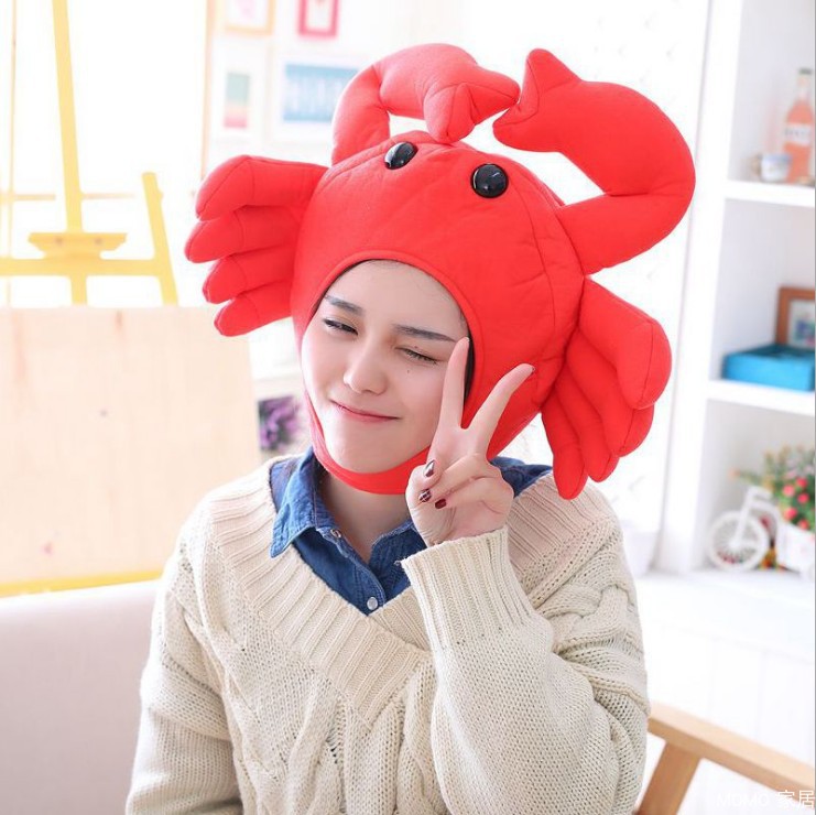 红色大螃蟹头套 螃蟹发箍 海洋生物动物帽子大闸蟹头饰儿童亲子款