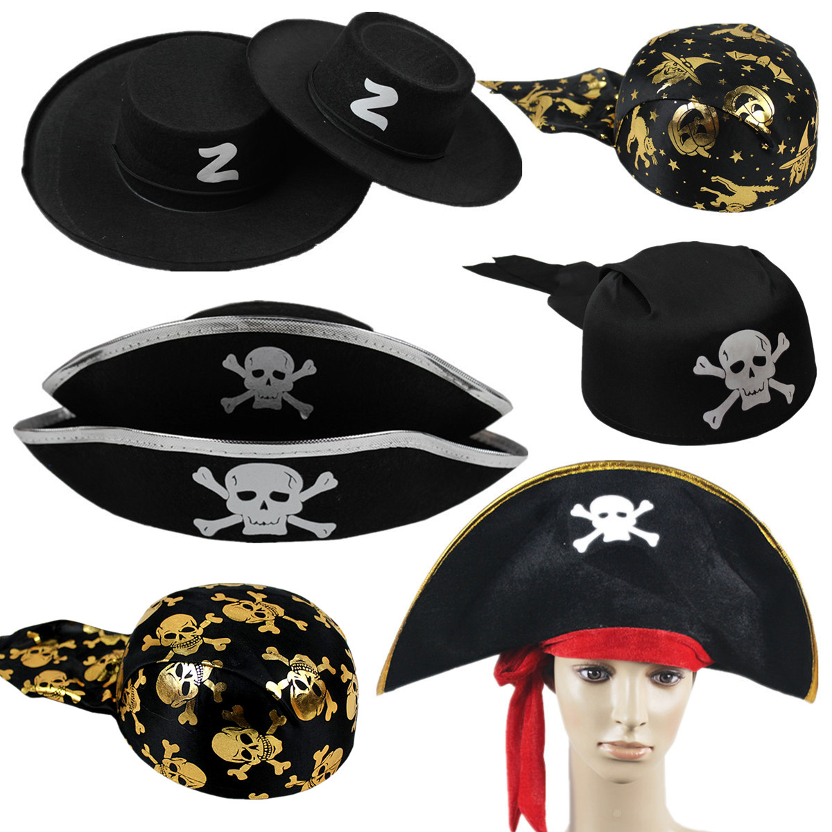 1万圣节道具头饰派对佐罗加勒比海盗服装帽子船长帽南瓜海盗帽