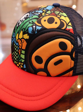 亲子现货儿童帽子彩色猴子卡通动物乐园鸭舌帽 太阳帽 童帽遮阳