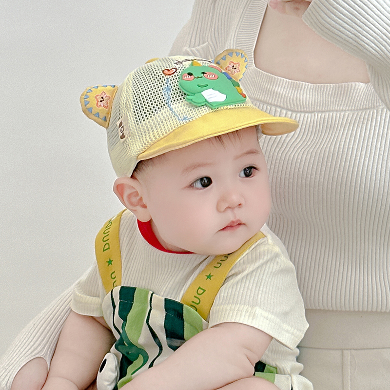 婴儿帽子夏季薄款鸭舌帽透气网卡通棒球帽宝宝遮阳帽小月龄防晒帽