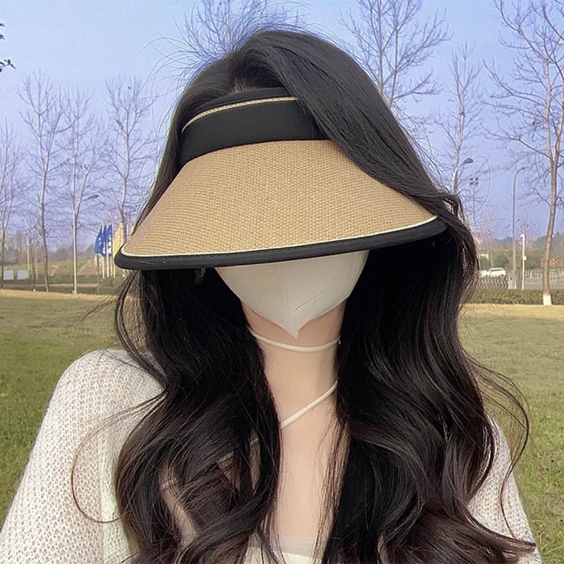 日本双层UV大檐可卷空顶帽女网红夏季遮阳骑行遮脸太阳帽防晒帽子