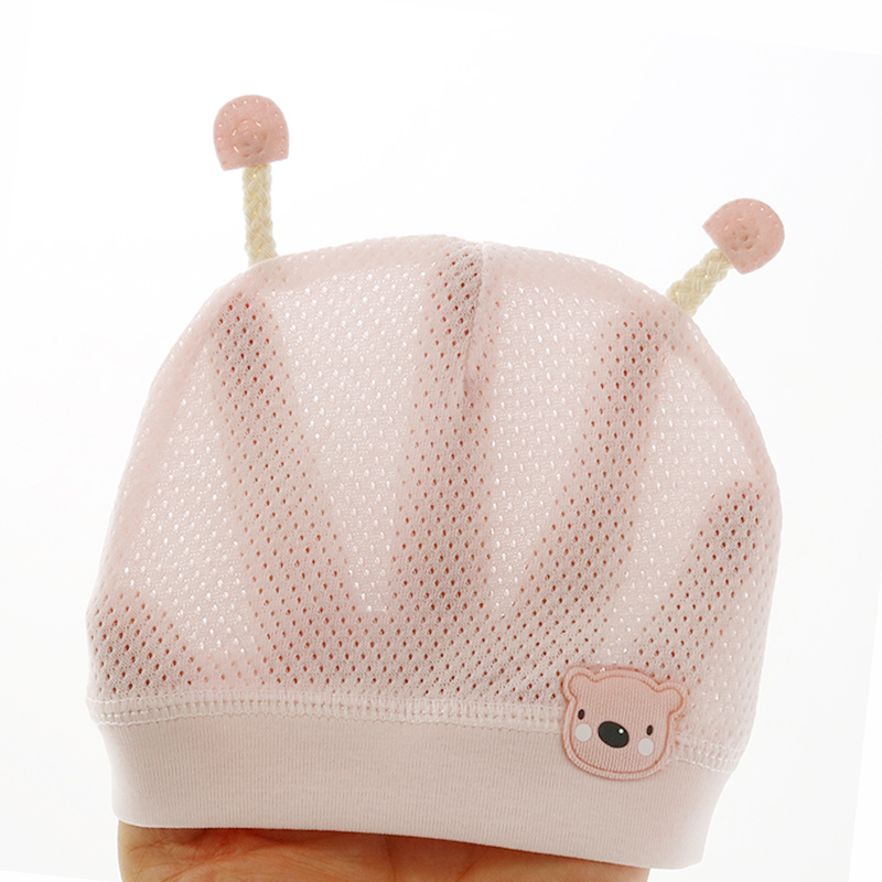 婴儿帽子夏季薄款0—3个月单层小熊满月帽新生儿宝宝透气初生胎帽