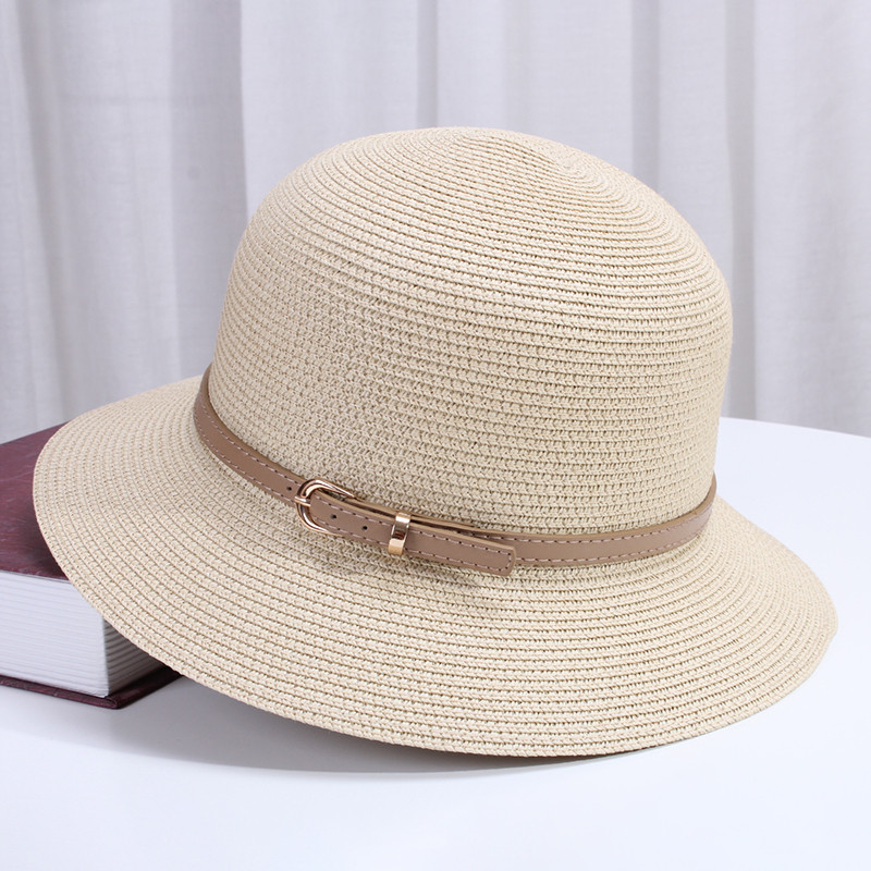 新款夏季简约草帽韩版凉帽遮阳防晒帽女可折叠太阳渔夫帽宽檐帽子
