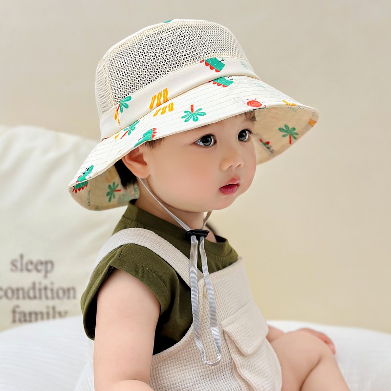 宝宝遮阳帽子夏季薄款婴儿卡通网眼防晒帽男童女孩透气大檐渔夫帽