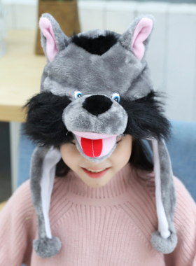 成人儿童动物演出服装大灰狼狼的头饰幼儿园卡通帽子头饰表演服饰