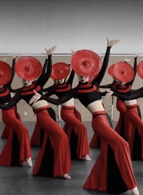 翘边红色花腰竹编斗笠成人少数民族儿童舞蹈表演傣族舞蹈服装帽子