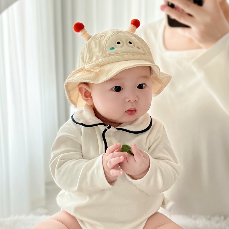 婴儿帽子春秋薄款可爱超萌0-3-6个月春天男女宝宝纯棉遮阳渔夫帽