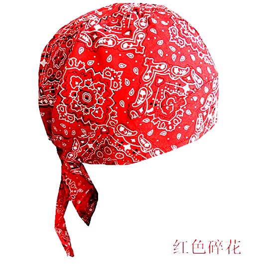中国风夏季头巾帽男女旅游防晒吸汗棉印花帽子头套系带钓鱼休闲红