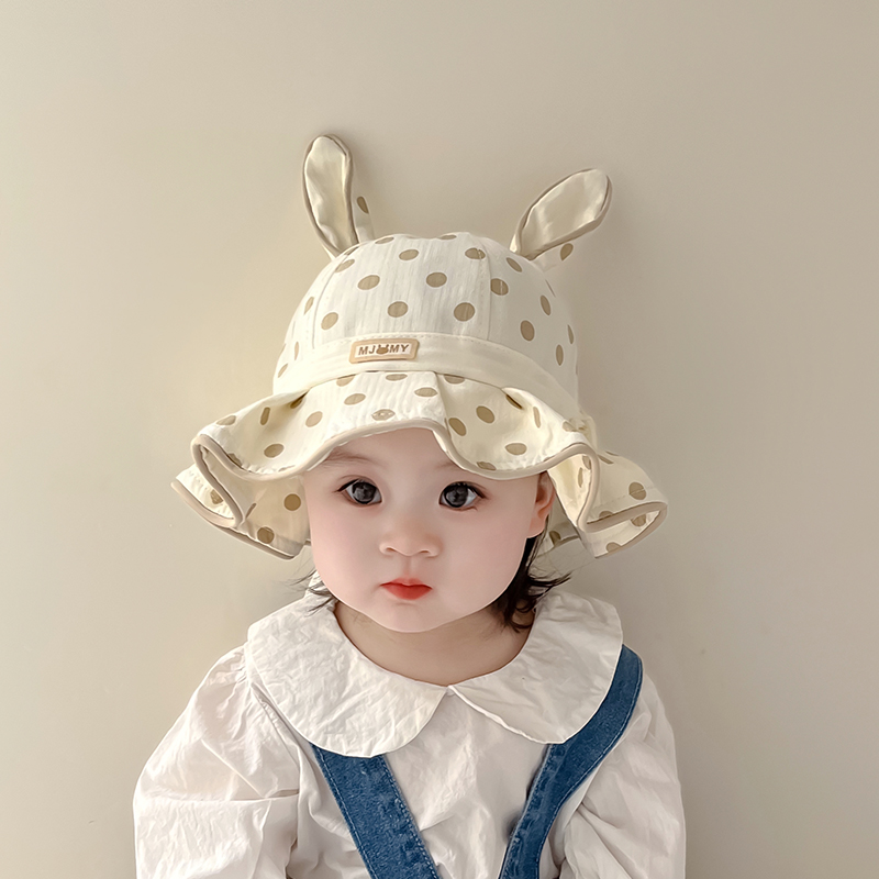 女宝宝渔夫帽春秋可爱波点婴儿帽子遮阳薄款公主帽大檐女童防晒帽