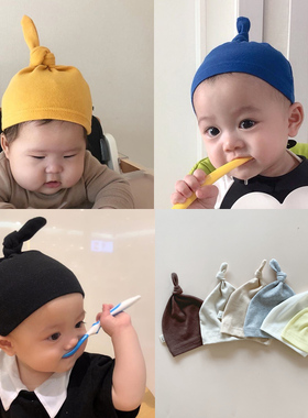 ins爆款春秋韩国新生婴儿柔软可爱造型打结帽子男女宝宝舒适胎帽