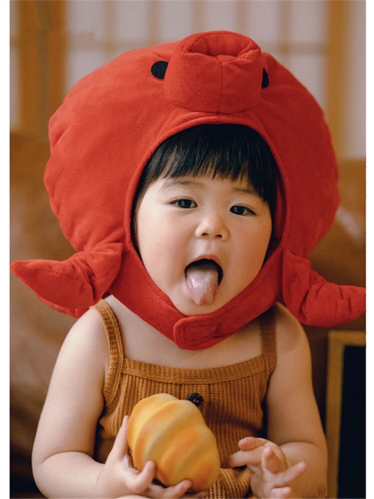 可爱红色章鱼头套儿童周岁照头套装饰周岁宝宝奇妙搞怪玩具软帽子