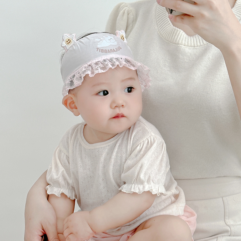 婴儿帽子夏季薄款透气空顶护囱门胎帽女宝宝可爱发带小月龄囟门帽