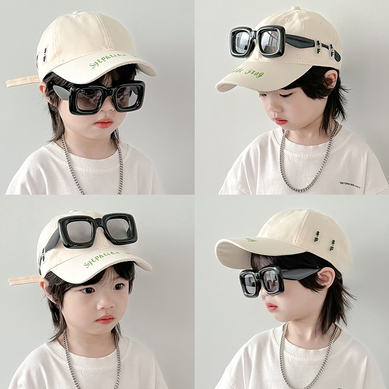 儿童帽子春秋男童飞行员帽子男孩帅气眼镜宝宝棒球帽带墨镜鸭舌帽