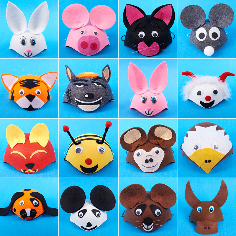 小动物头饰表演道具帽子幼儿园儿童卡通兔子老虎老鼠可爱兔子头套