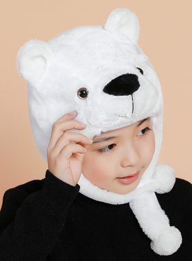 新款热卖毛绒动物造型白色小熊表演帽子儿童节学校表演道具讲故事