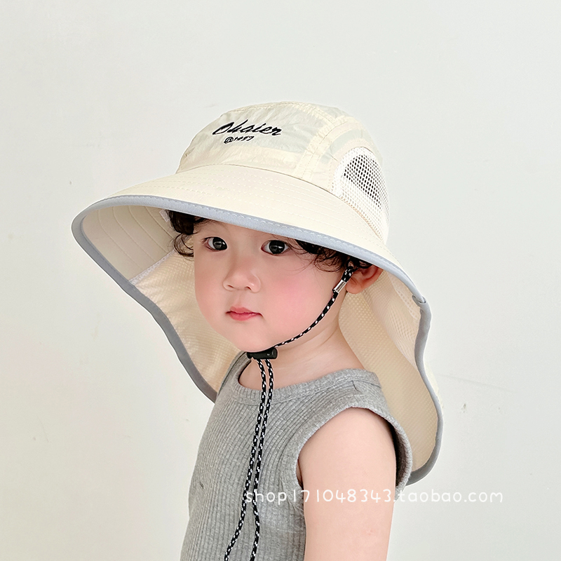 儿童韩版速干披肩帽子夏季防晒男女宝宝遮阳帽大檐防紫外线太阳帽