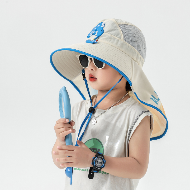 儿童帽子夏季女童防晒帽ins薄款遮阳帽男童宝宝太阳帽护脖沙滩帽
