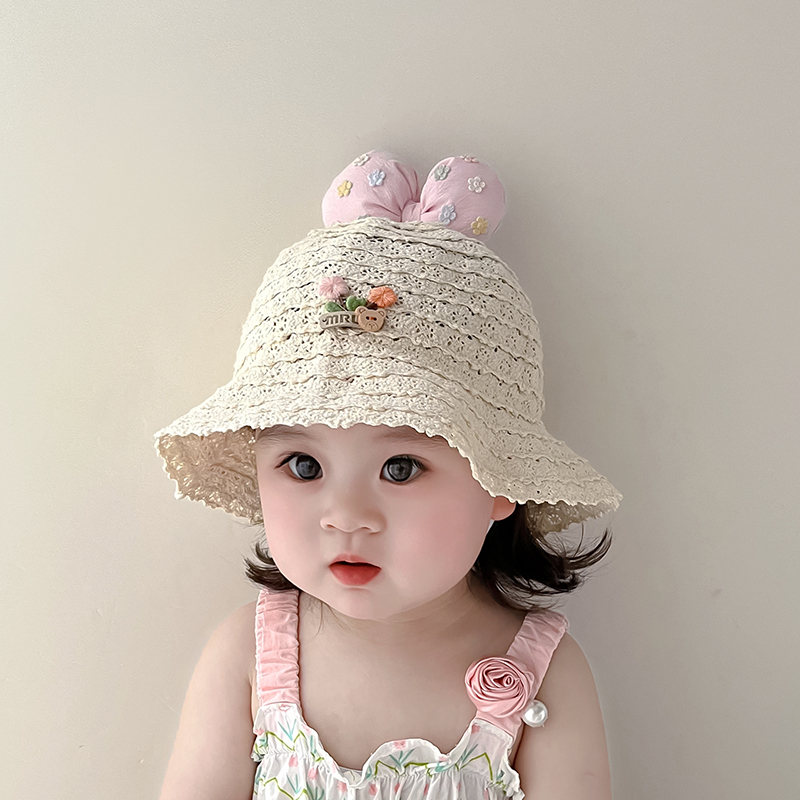 女宝宝帽子夏季婴儿遮阳帽透气防晒甜美公主渔夫帽超萌儿童太阳帽