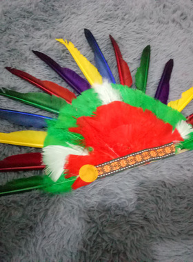 儿童节舞会装扮 COS 彩色羽毛头饰 印第安人头饰 万圣节酋长帽子
