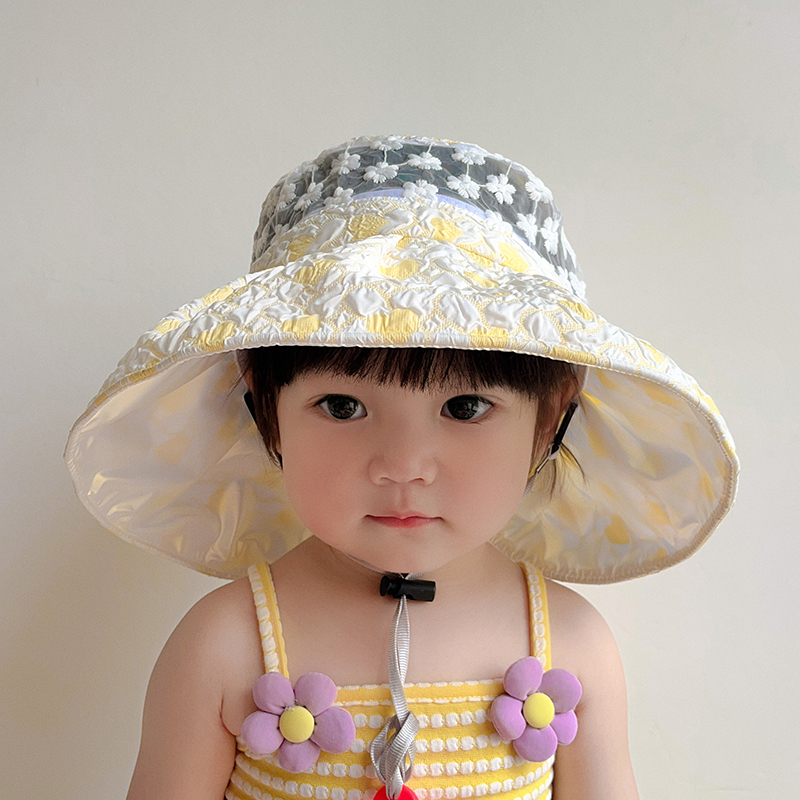 女童防晒帽子夏季韩系洋气大檐防紫外线女宝宝透气网款遮阳太阳帽