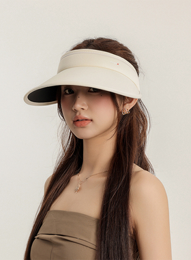 UPF50+可卷双层冰丝空顶帽子女夏季出游纯色百搭大帽檐户外防晒帽