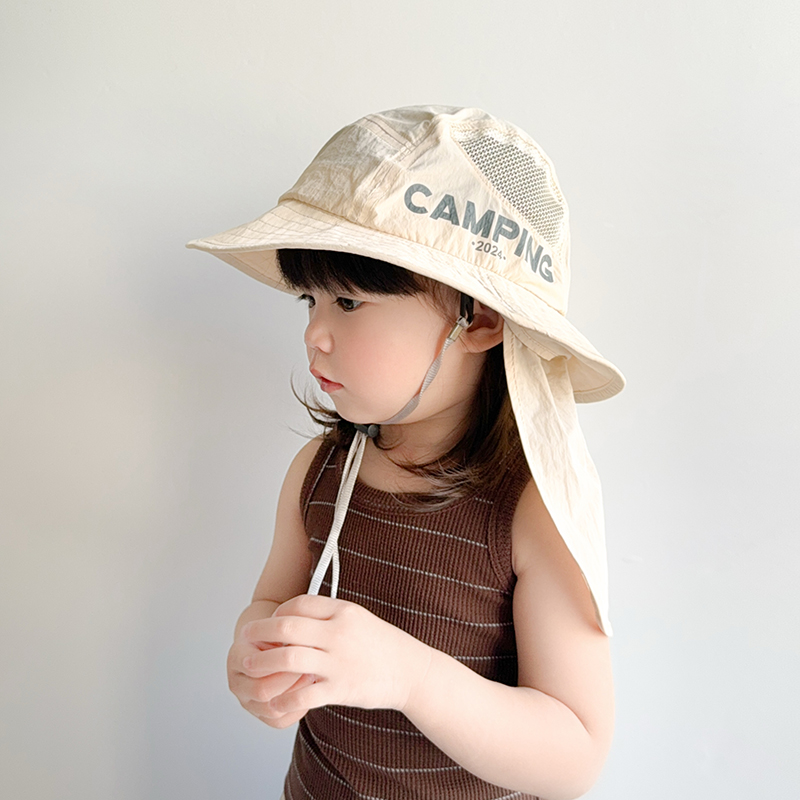 儿童帽子夏季透气网眼大檐防紫外线遮阳帽男女宝宝出游护脖披肩帽