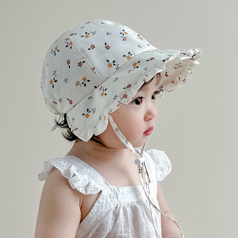 宝宝帽子夏季薄款大檐防紫外线婴儿渔夫帽碎花公主女童出游太阳帽
