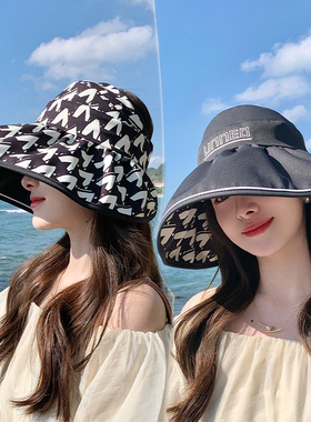新款双面可戴空顶帽女夏天出游防紫外线可折叠防晒帽子遮阳太阳帽