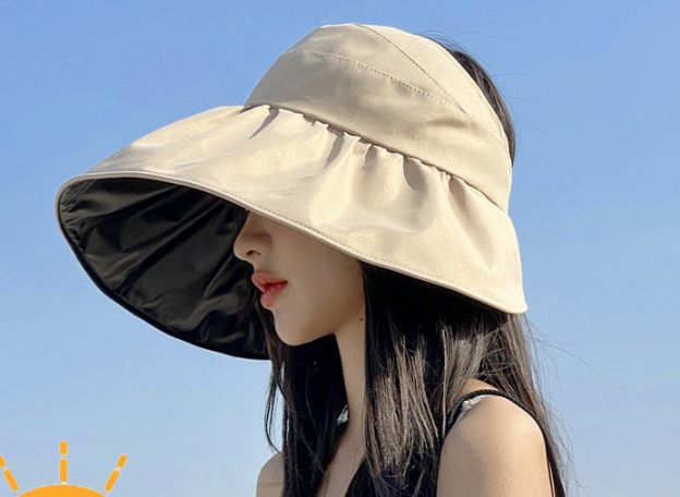 黑胶空顶遮阳帽夏季防晒遮阳帽女士沙滩防紫外线大头围帽子