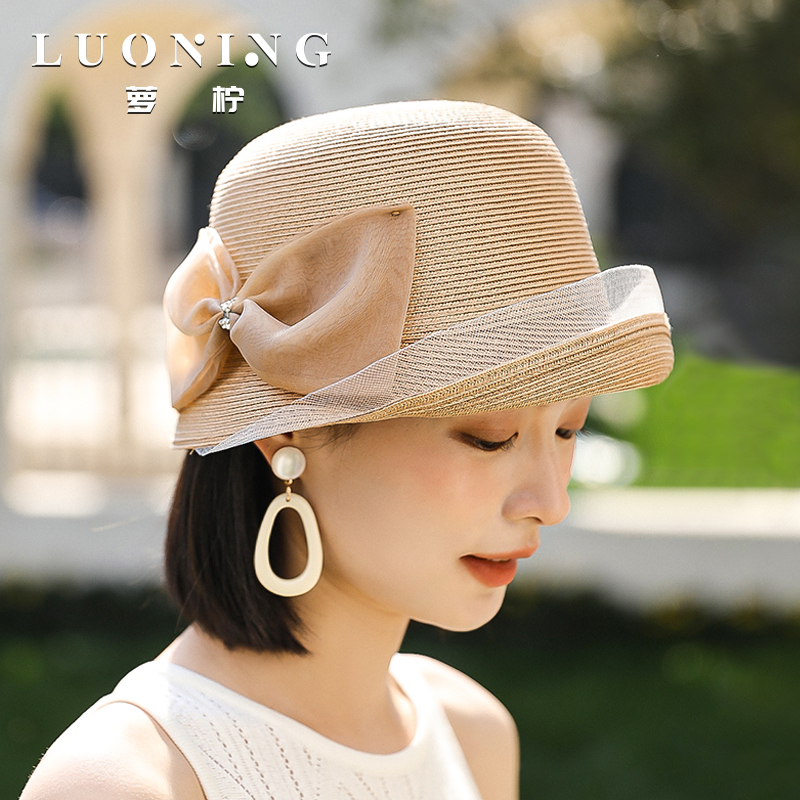 法式草帽女夏季短檐卷边折叠防晒帽时尚优雅遮阳帽气质甜美盆帽子