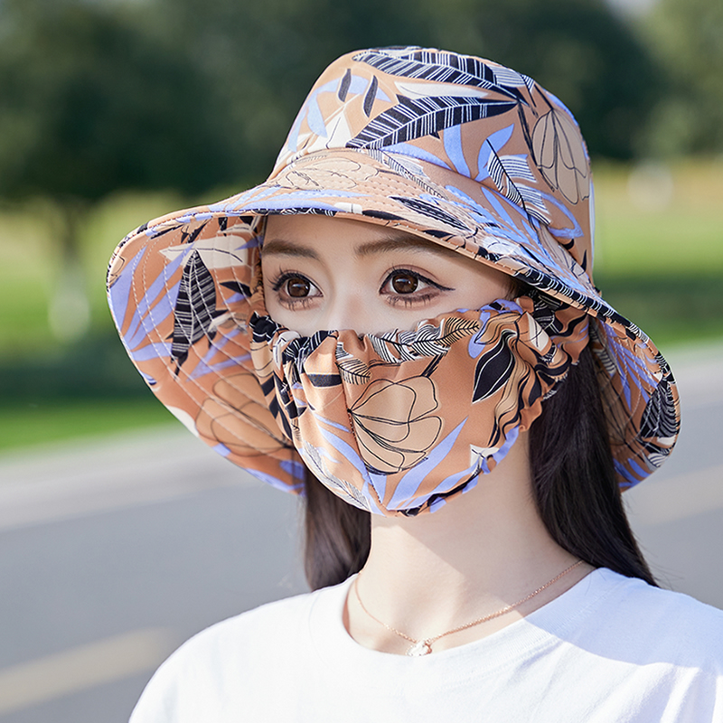 遮阳帽女防晒防紫外线口罩一体帽子农村干农活采茶中年妈妈太阳帽