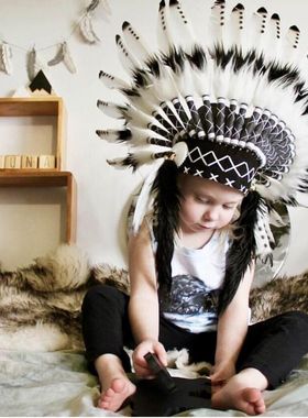 ins新款印第安酋长羽毛头饰儿童拍摄道具帽子皇冠头饰派对装饰