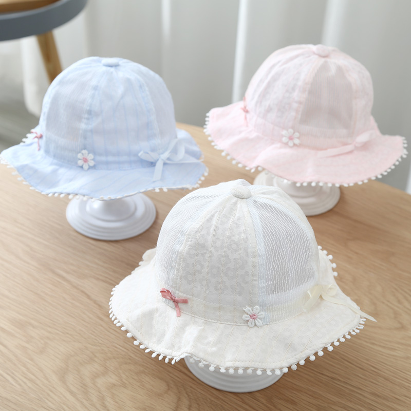 婴儿帽子春夏季薄款女宝宝遮阳帽可调节防晒帽太阳帽婴幼儿公主帽