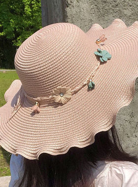 夏季遮阳草帽防晒大沿帽韩版百搭可折叠沙滩帽子女海边大檐帽凉帽