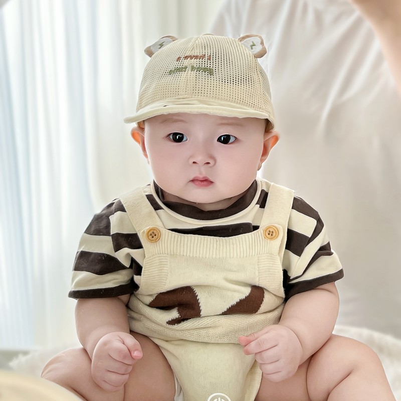 婴儿帽子夏季薄款可爱超萌小月龄鸭舌帽男宝宝防晒透气网眼遮阳帽