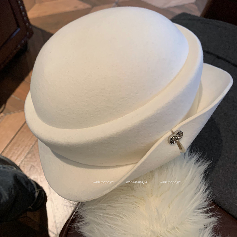 纯羊毛贝雷帽女秋冬季法式赫本风帽子卷边时尚高级感礼帽渔夫帽