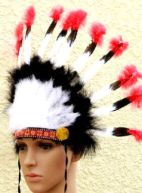 万圣节羽毛头饰印第安羽毛帽子羽毛发箍印第安帽子印第安酋长帽