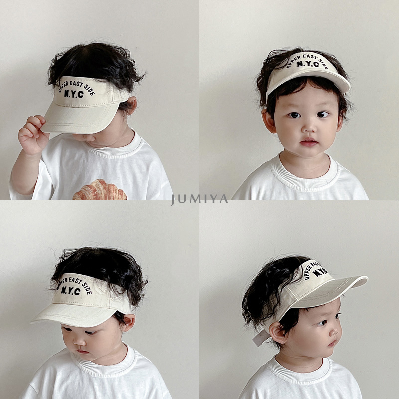 韩国儿童夏季防晒帽遮阳空顶帽子男童宝宝时尚字母无顶鸭舌太阳帽