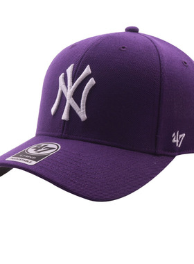 47brand硬顶男女棒球帽NY洋基队紫色弯檐鸭舌帽春夏防晒遮阳帽子