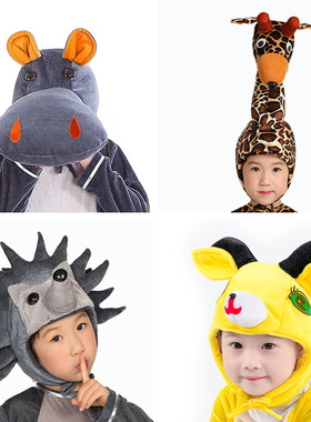 幼儿园儿童演出动物帽子卡通头饰猫羊兔子狗树萝卜老鼠可爱头套