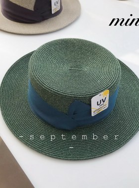 日本夏季平沿百搭复古帽子UVCUT防晒遮阳帽女太阳帽草帽平顶帽