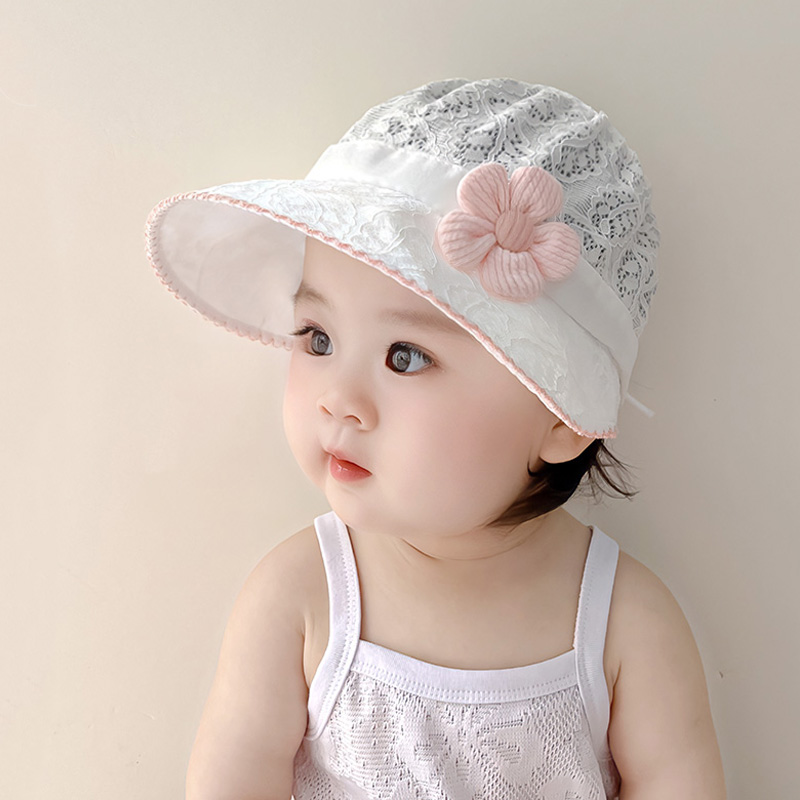 春夏季薄款婴儿帽子女宝宝时尚花朵渔夫帽婴幼儿童出游防晒遮阳帽