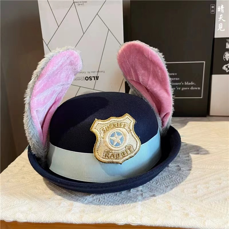 朱迪帽兔子圆顶礼帽疯狂动物城警官朱迪帽子儿童成人发箍头饰