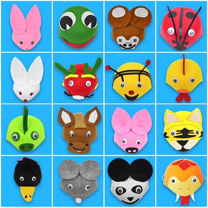 0幼儿园动物头饰帽子儿童表演道具小兔子青蛙老鼠卡通大灰狼头套