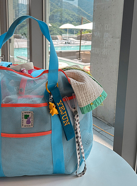 韩国ins沙滩包大容量健身泳衣收纳袋户外便携单肩折叠手提网格包