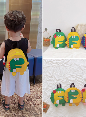 儿童帆布双肩包女可爱卡通小恐龙幼儿园书包时尚迷你小童男童背包